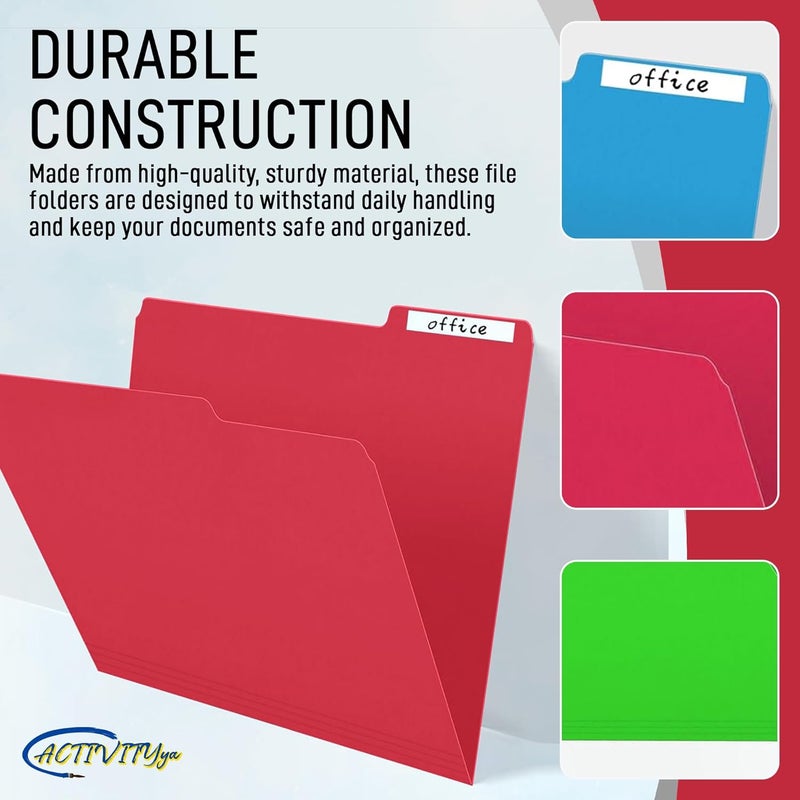 ACTIVITYYA Red File Folders, 1/3-Cut Tabs, Letter Size, 12-Pack – Durable Office Filing Folders for Documents, Papers, and Organization - Image 5